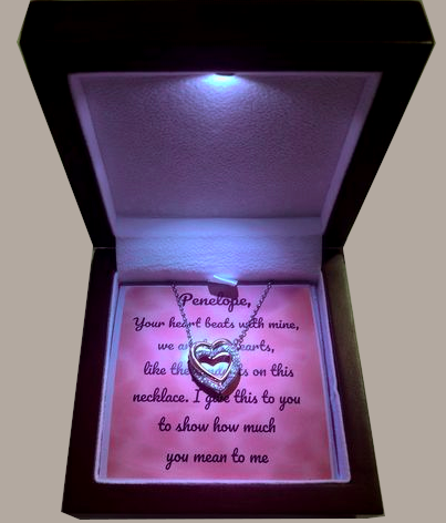 Two Hearts Joined Pendant Necklace with Customized Card and LED Lighted Display Gift Box